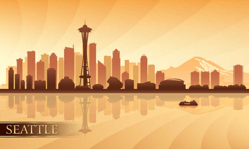 西雅图城市天际剪影矢量插图