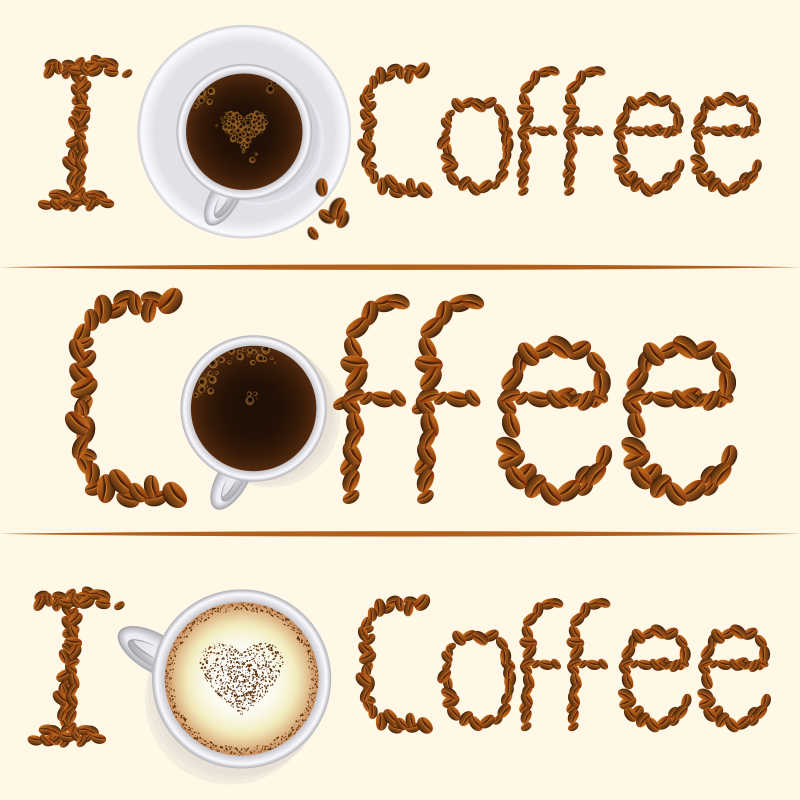 三种我爱咖啡的矢量标语