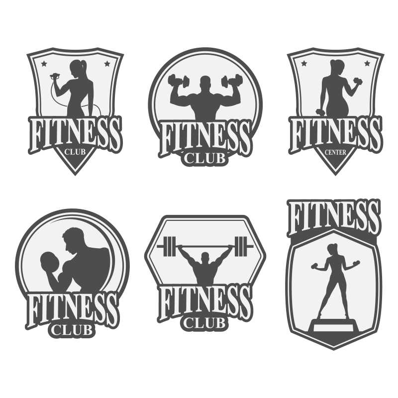 健身俱乐部运动风格标志矢量插图