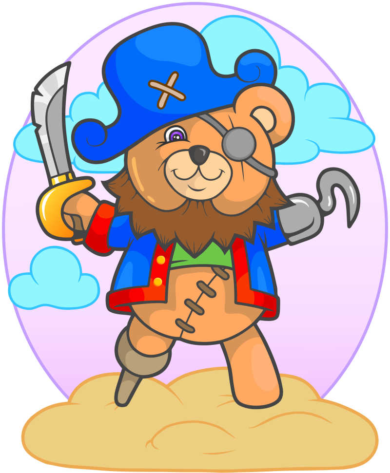 卡通海盗泰迪熊的矢量插图