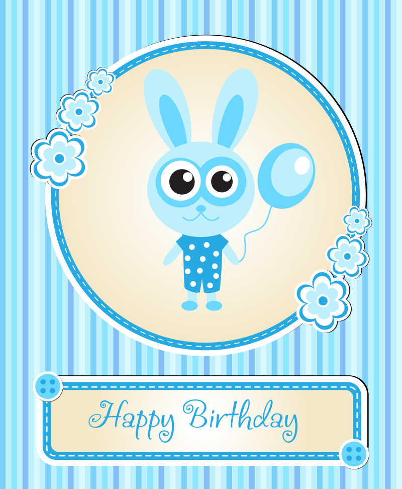 蓝色兔子图案的矢量儿童生日背景模板