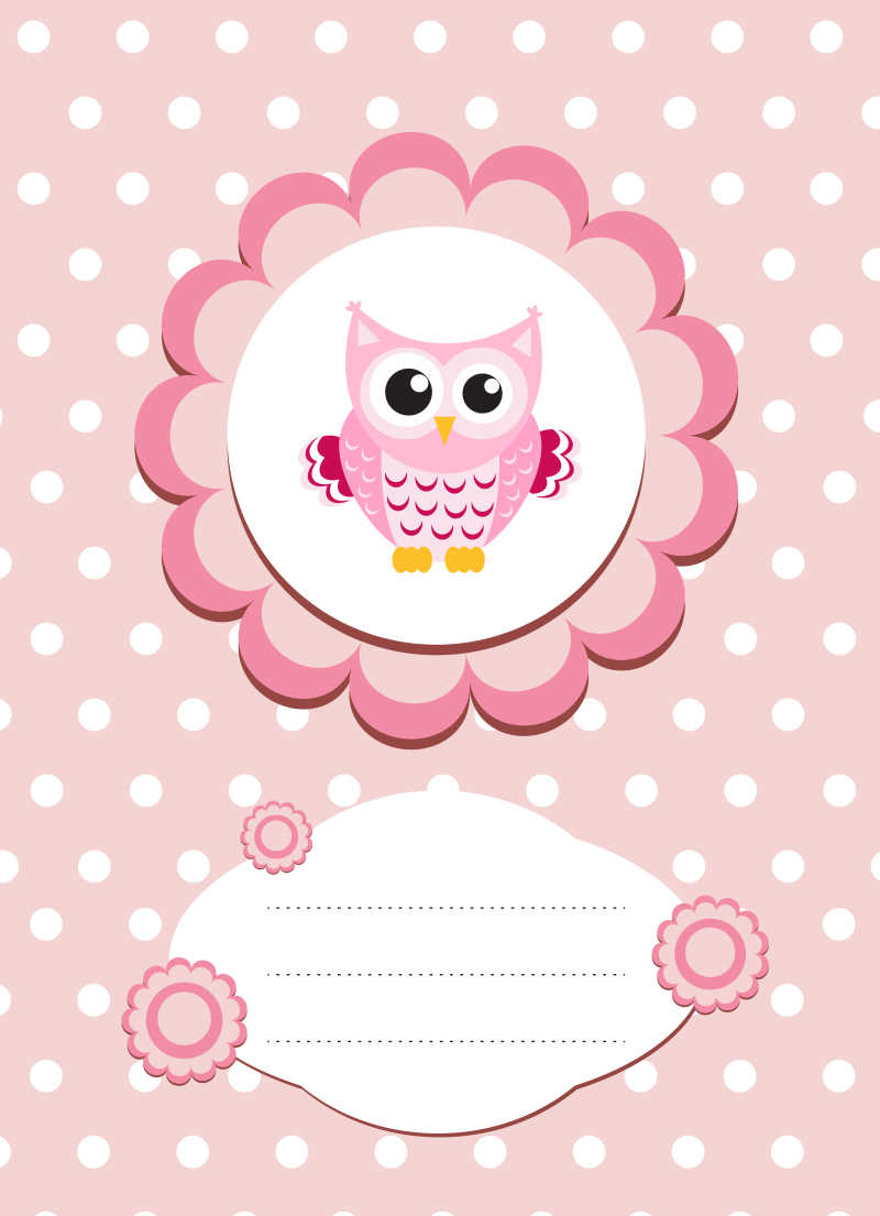 粉色猫头鹰宝宝的矢量儿童生日背景模板