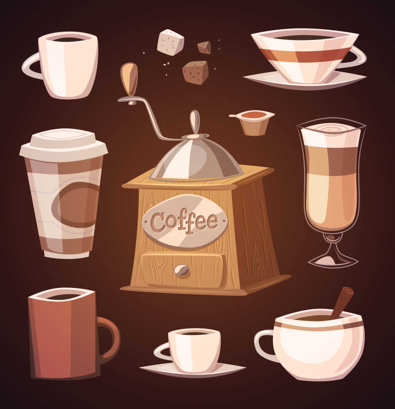 咖啡相关的元素矢量插画