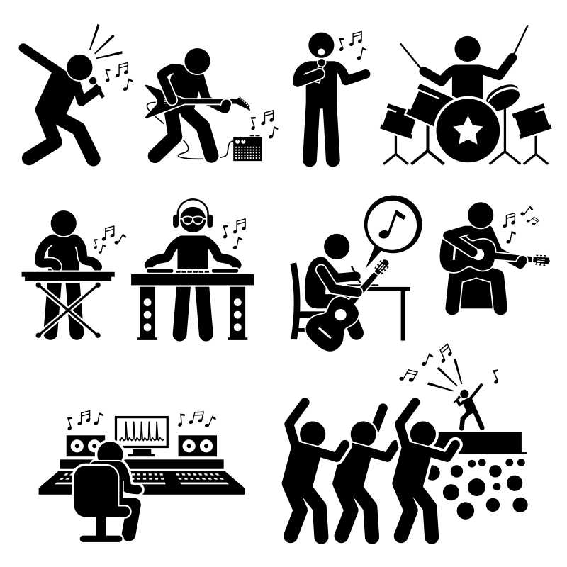 摇滚乐队的矢量卡通图标的矢量插图