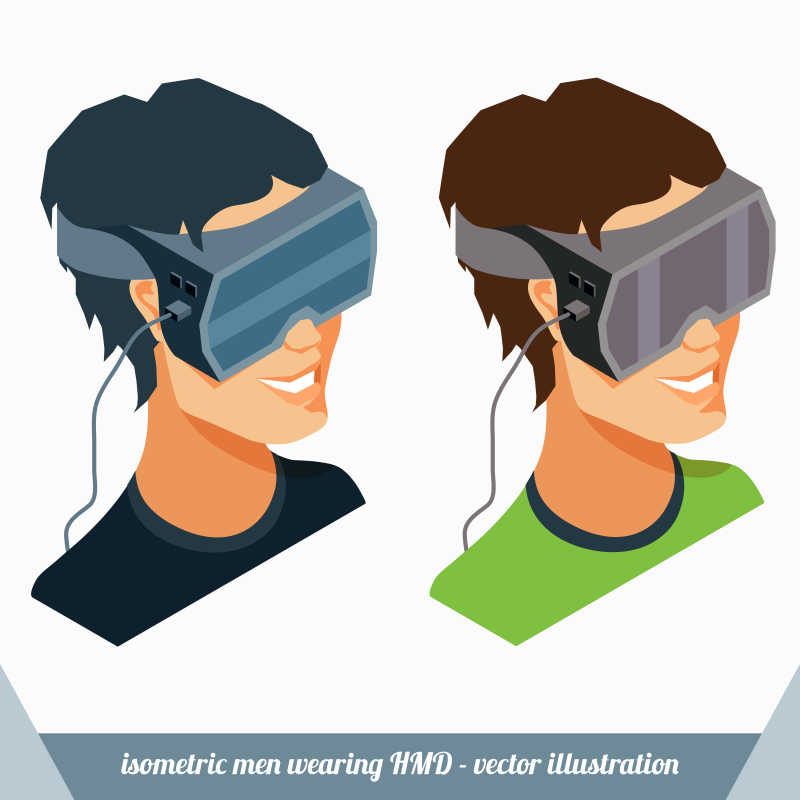 头戴虚拟现实头盔的男人矢量插图