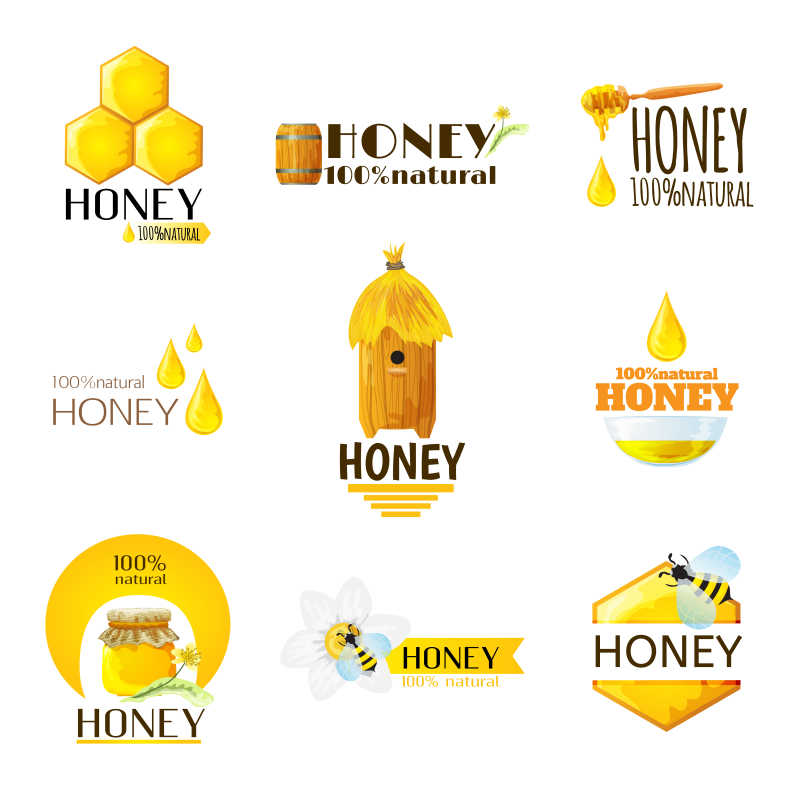 天然蜂蜜主题矢量商标