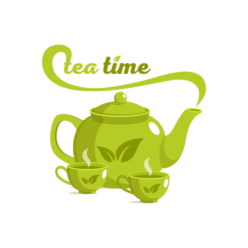 绿色茶壶矢量商业插画