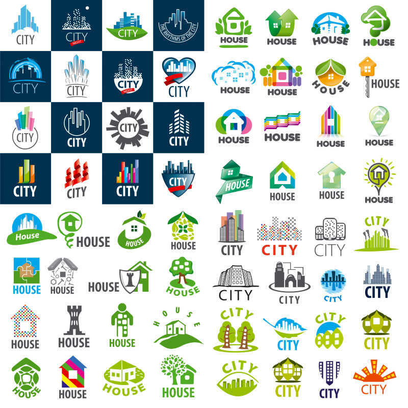 矢量标识住宅和城市商标