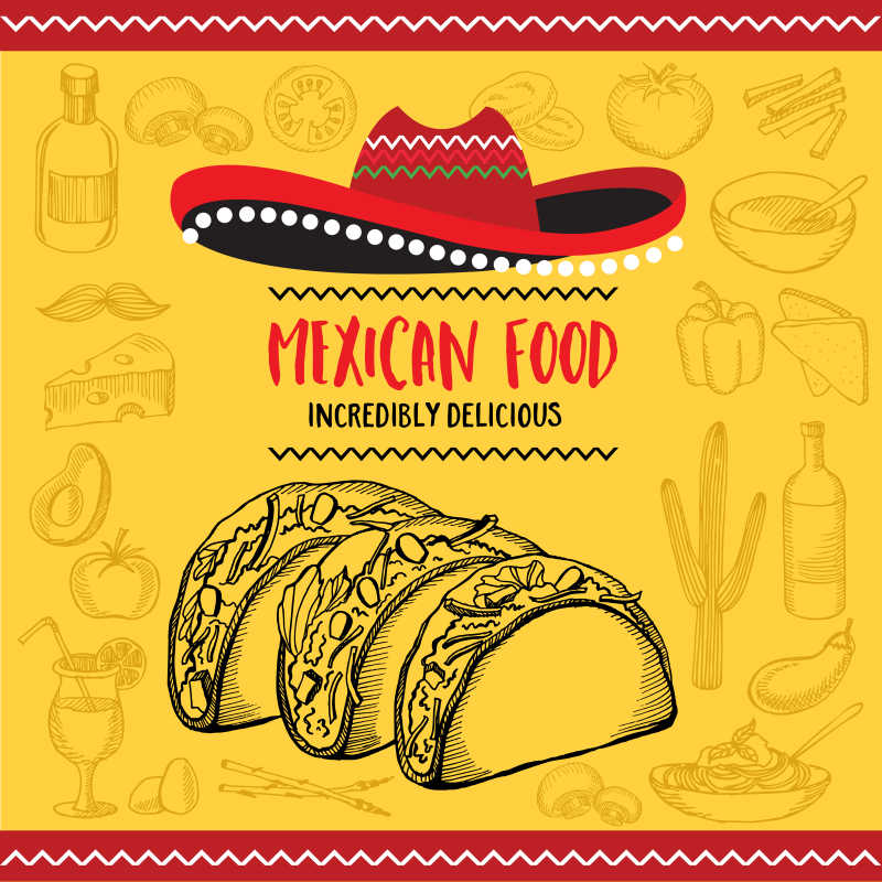 墨西哥菜单食品餐厅矢量徽章设计