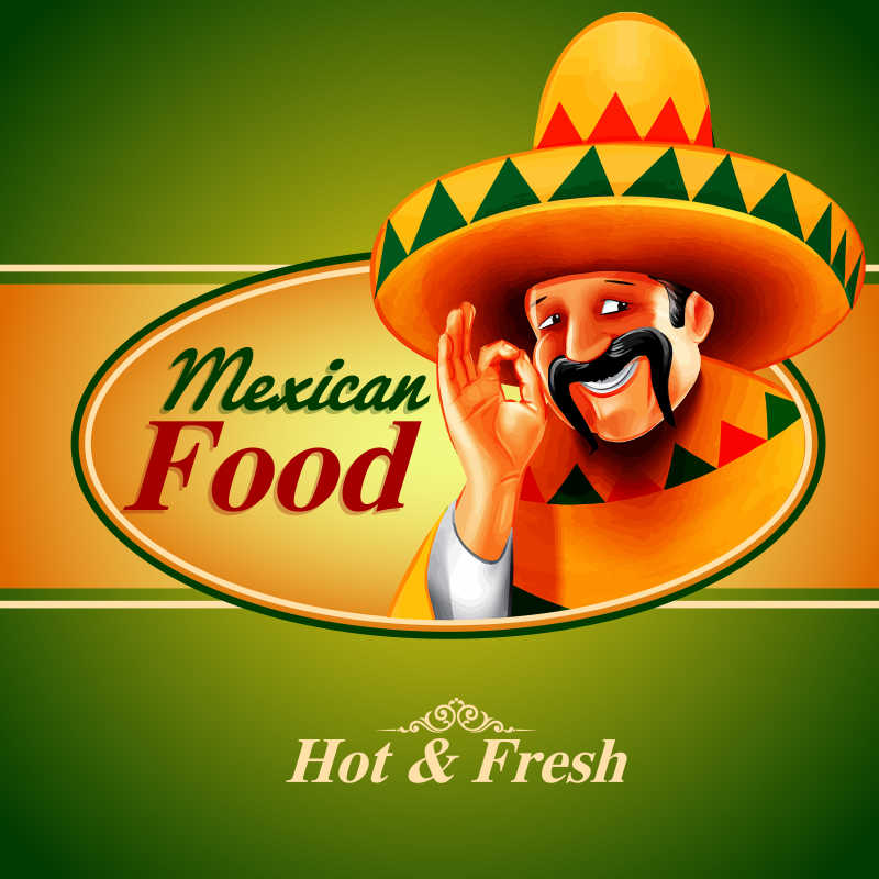 矢量墨西哥美食的创意标签插图