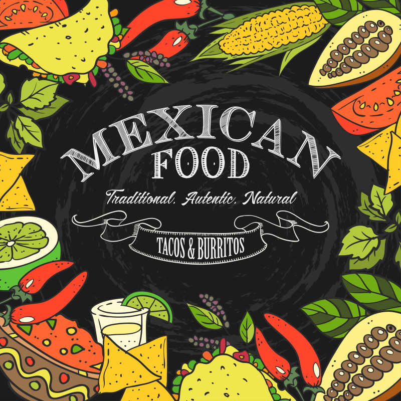 矢量传统墨西哥食物插图背景