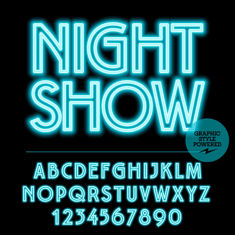 矢量霓虹灯夜晚大秀和字母表