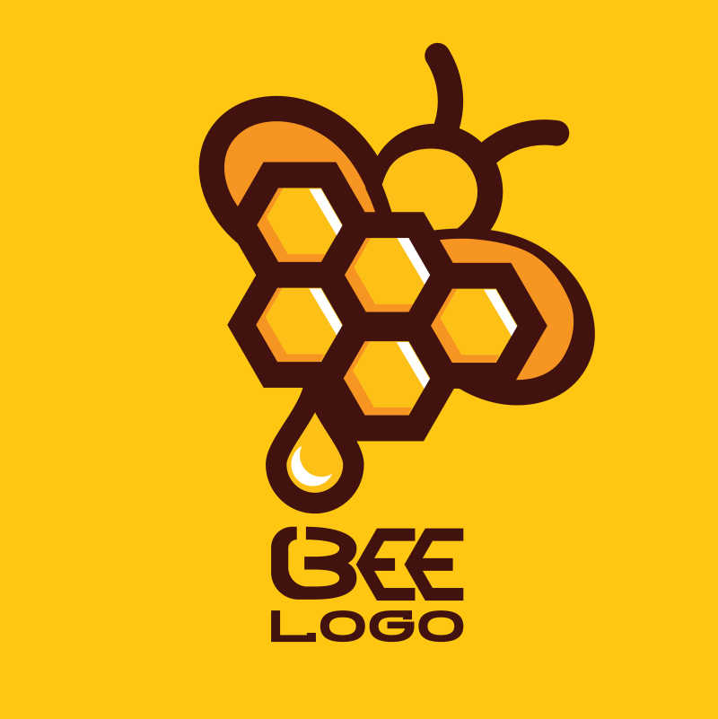 蜂巢相关元素的矢量蜜蜂标志设计