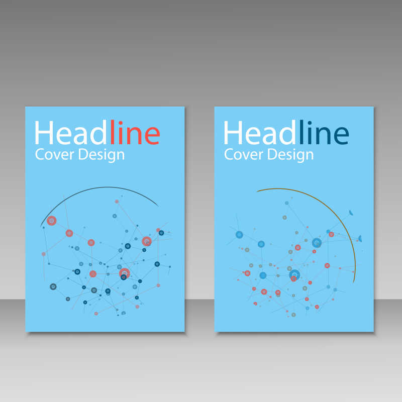蓝色背景的抽象分子结构的矢量书籍封面设计模板