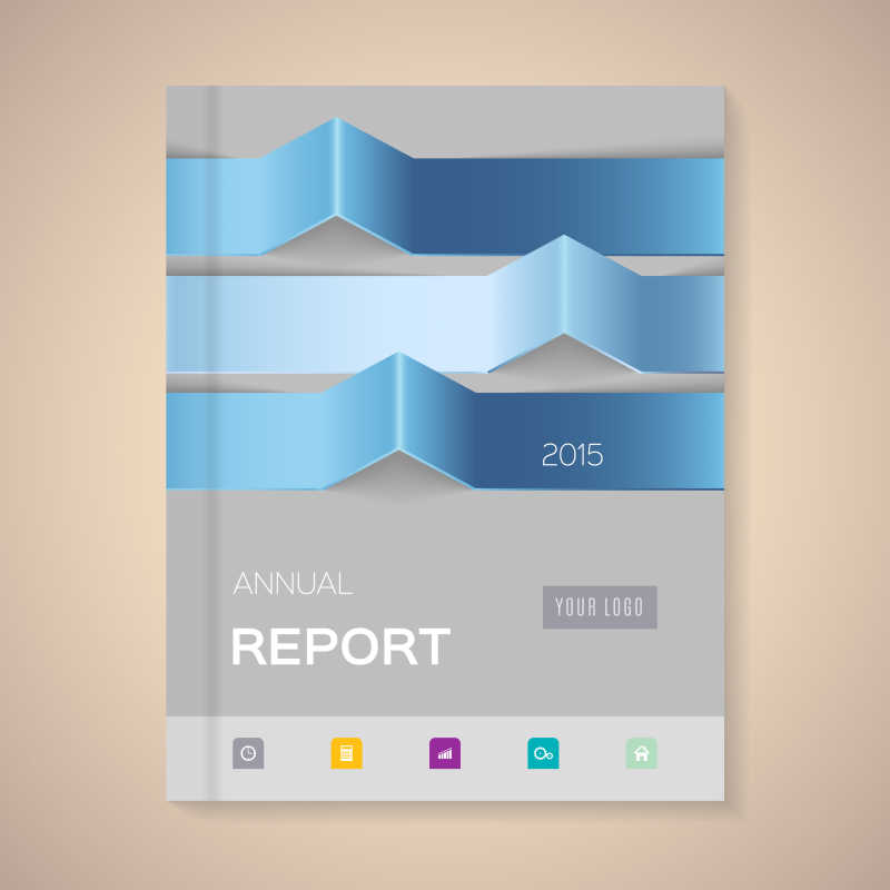 立体风格年度报告封面设计矢量插图