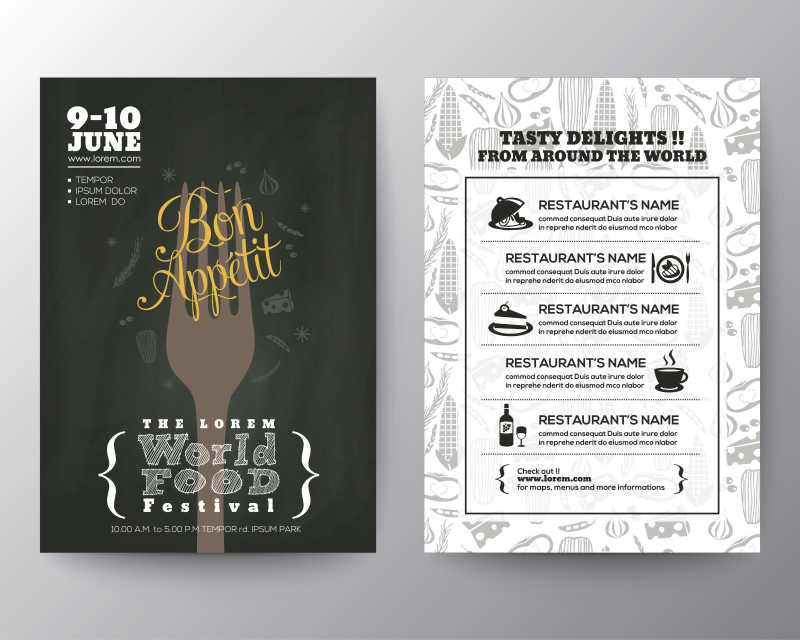 食品节海报宣传手册设计版面矢量模板