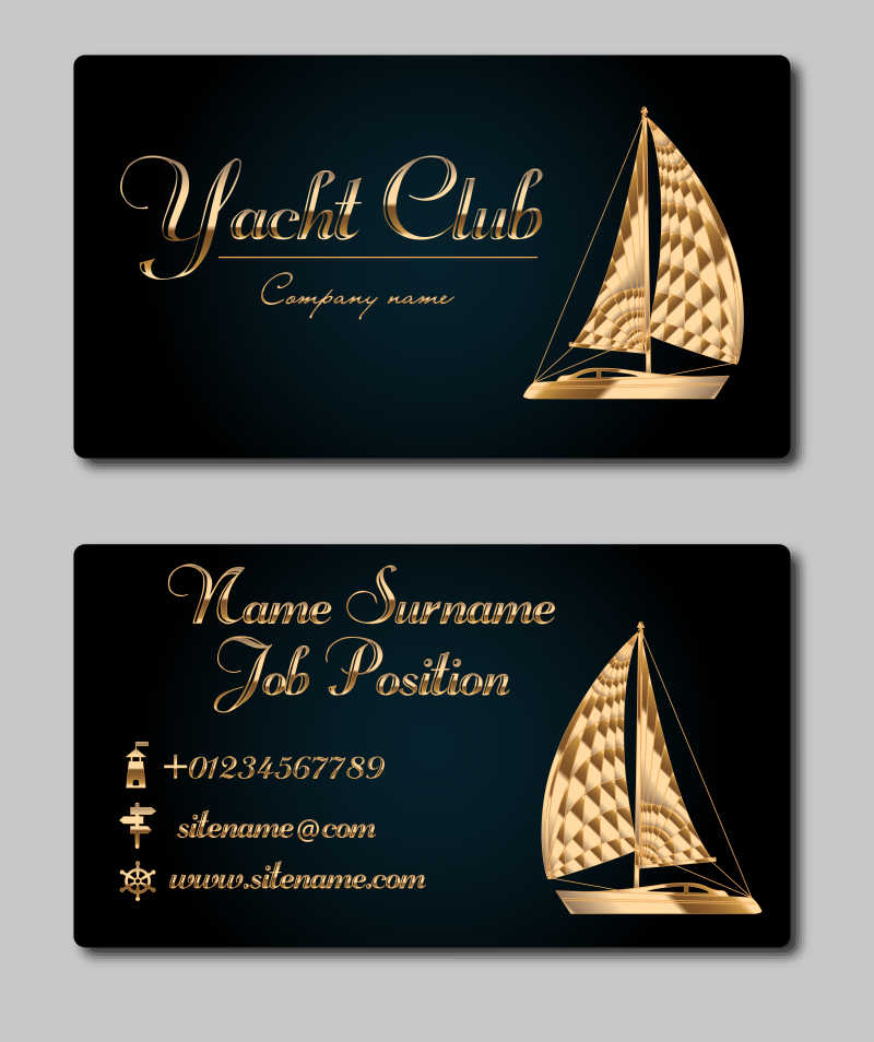 帆船游艇俱乐部名片矢量模板