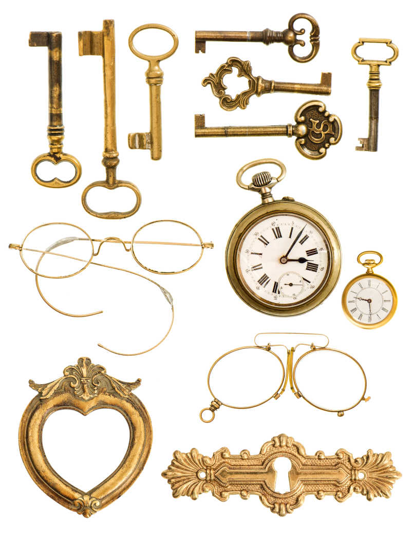 古董钥匙时钟框架眼镜