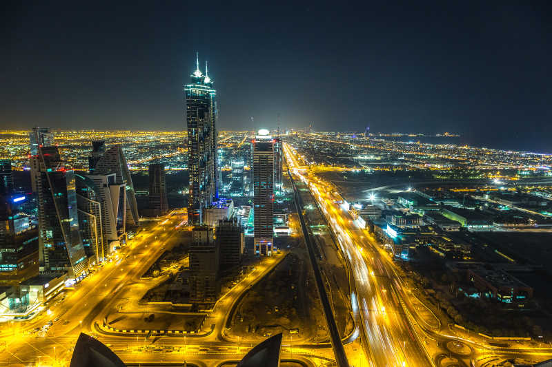 夜景迪拜市中心鸟瞰