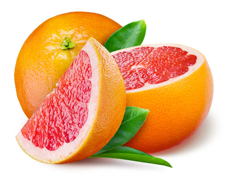 白色背景下的好几个颜色好看的柑橘