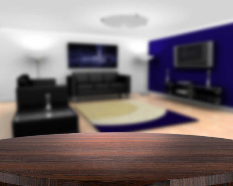 焦距模式下的美丽的棕色木纹桌子