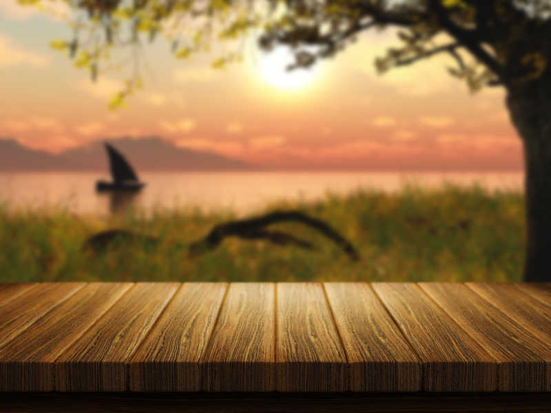 阳光下桌子上美丽的木色条纹