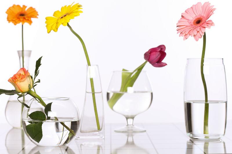玻璃花瓶里的各种花