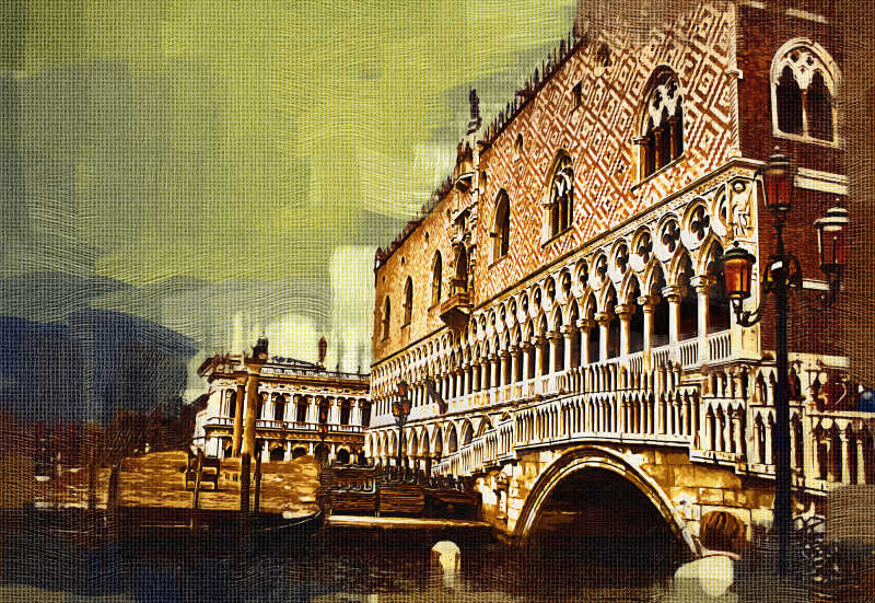 威尼斯建筑油画插图