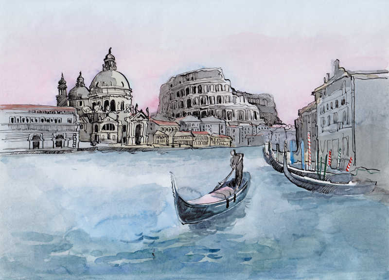 意大利威尼斯水上手绘油画