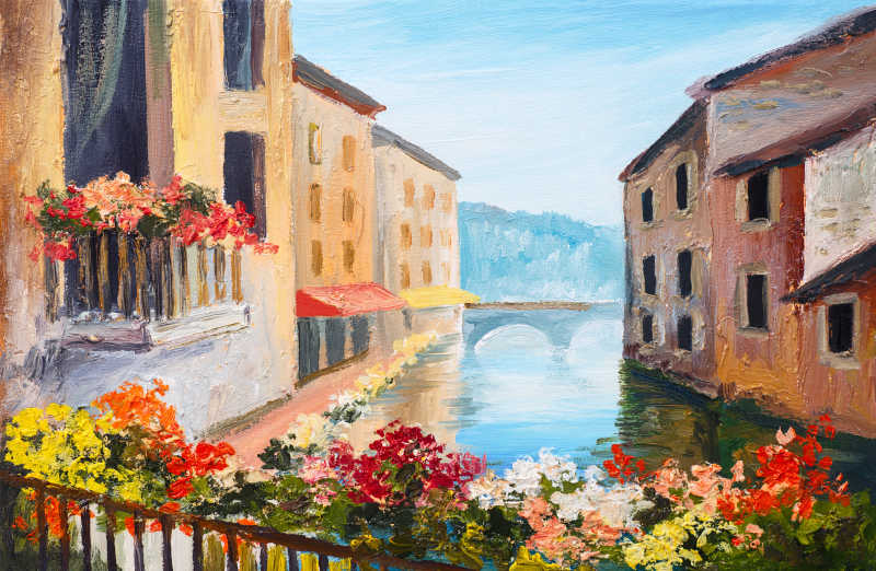 美丽的威尼斯运河小镇艺术油画