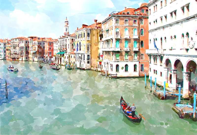 威尼斯彩色手绘油画插图