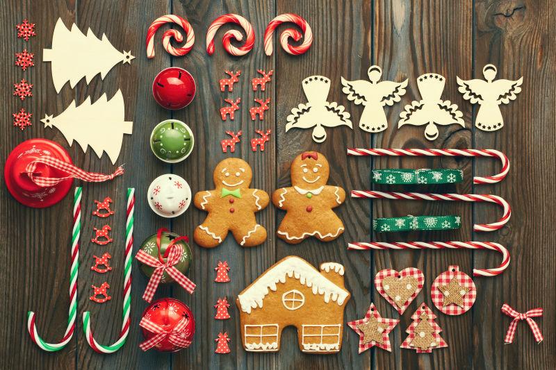 圣诞自制姜饼和手工装饰木