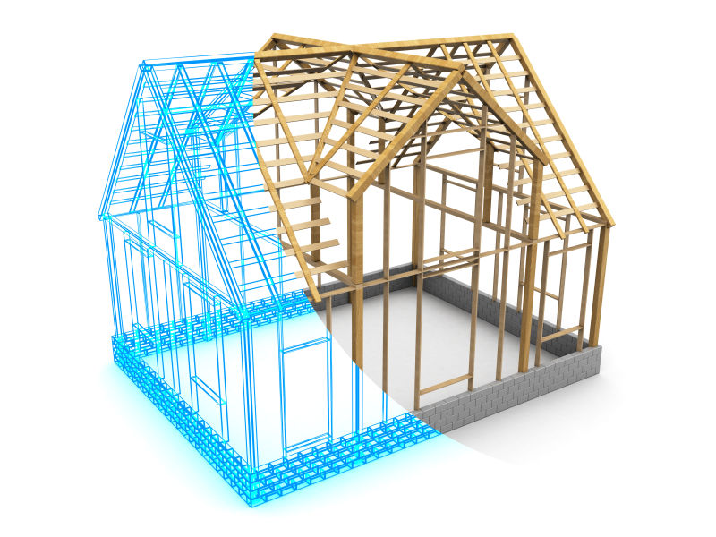 白色背景下的3d房屋框架