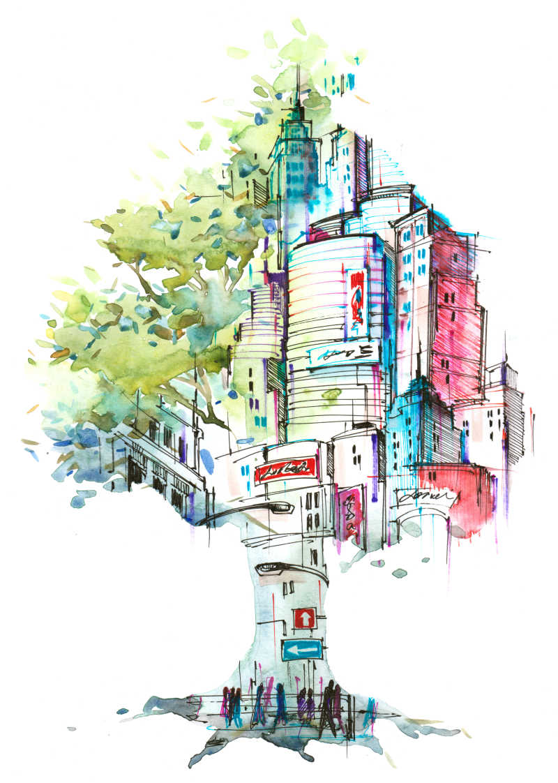 创意彩绘树状建筑物
