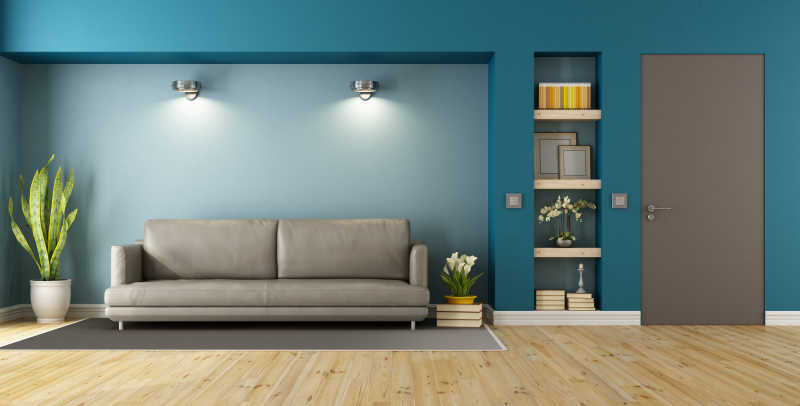 现代简约蓝褐色客厅设计