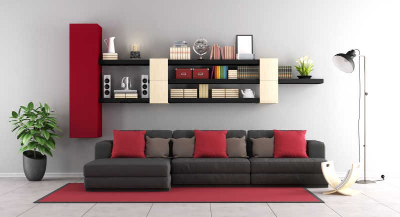现代简约客厅设计红黑色