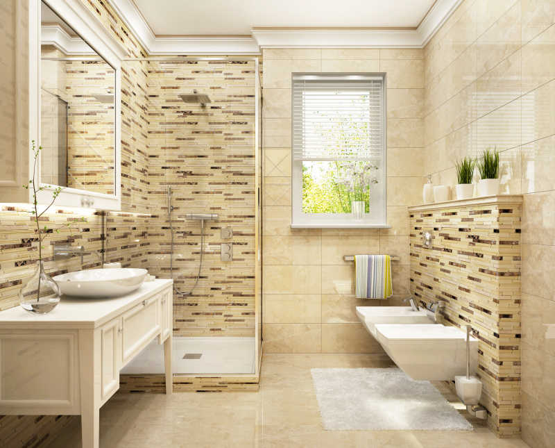 米色瓷砖的现代简约浴室