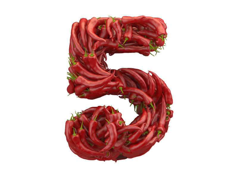 用红辣椒组成的5字