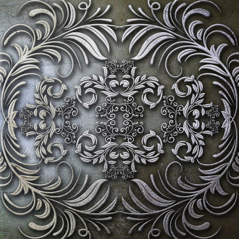 灰色精美花纹图案的金属板背景