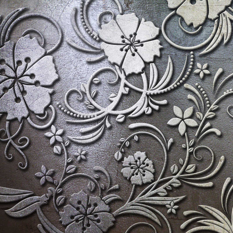 美丽花纹图案的钢制金属板背景