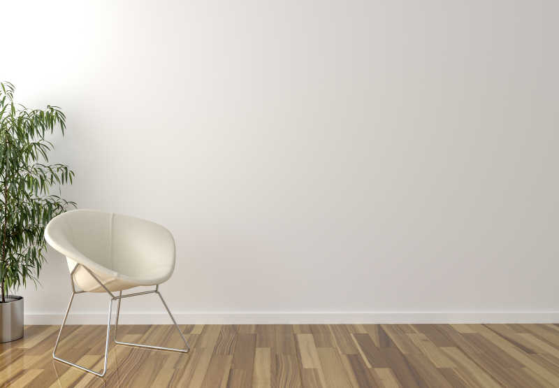 独白椅子和室内植物和背景空白墙
