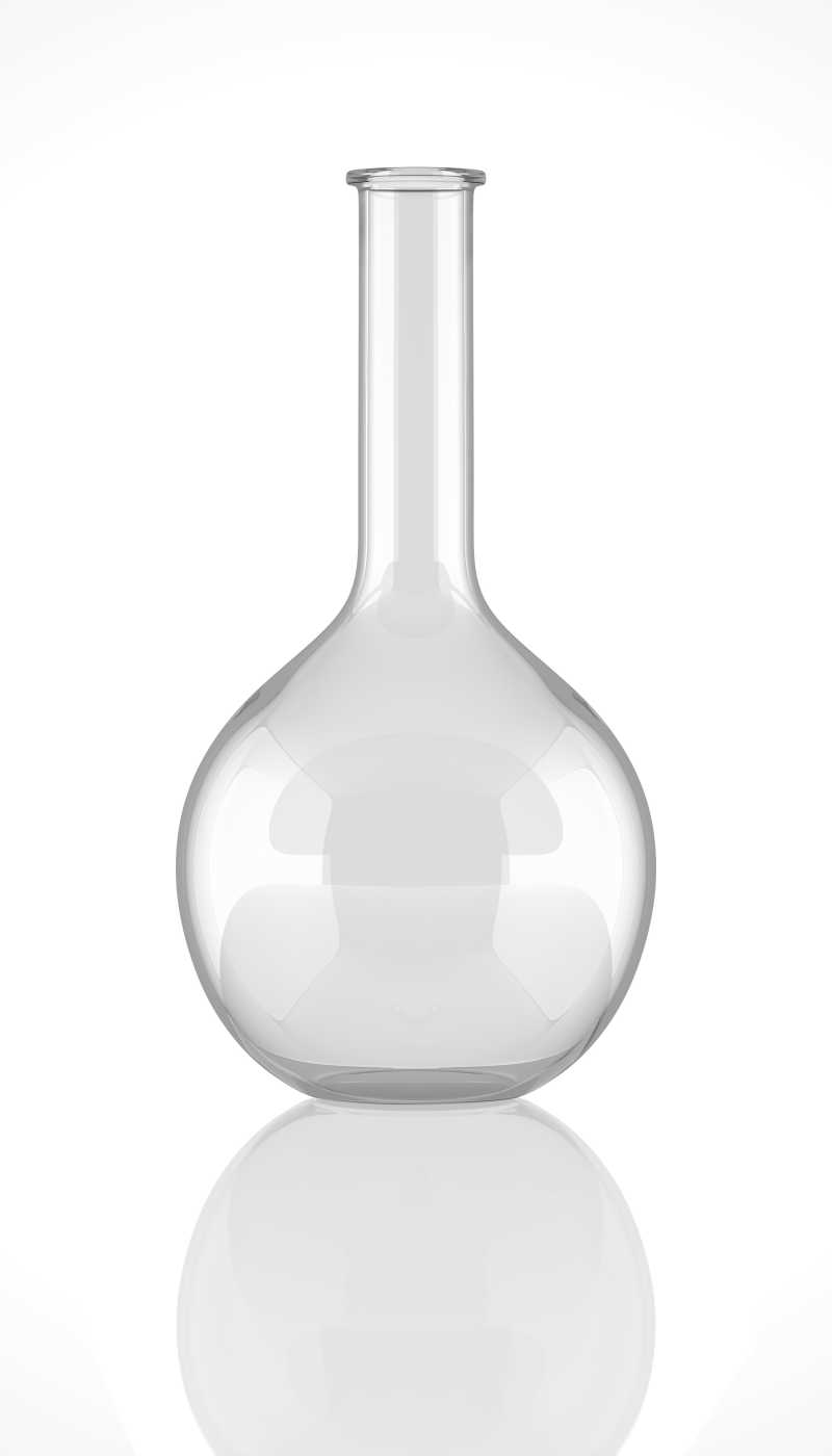 白色背景下透明实验室玻璃器皿