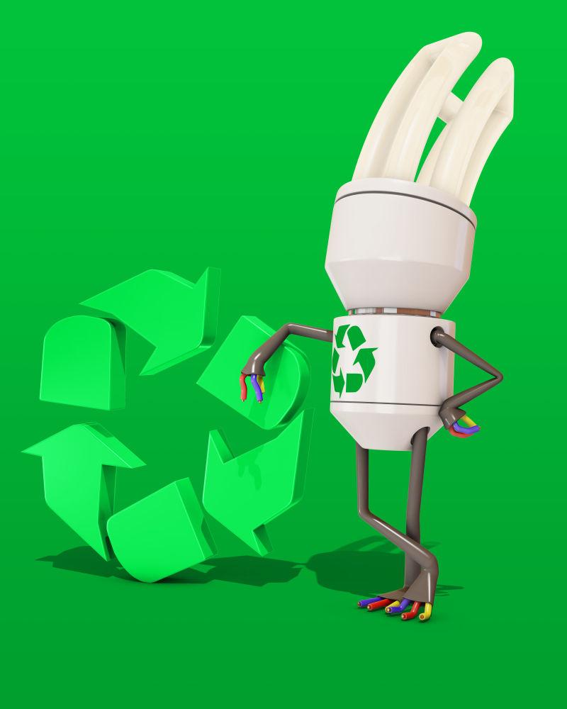 绿色背景下电池的回收再利用3D标志