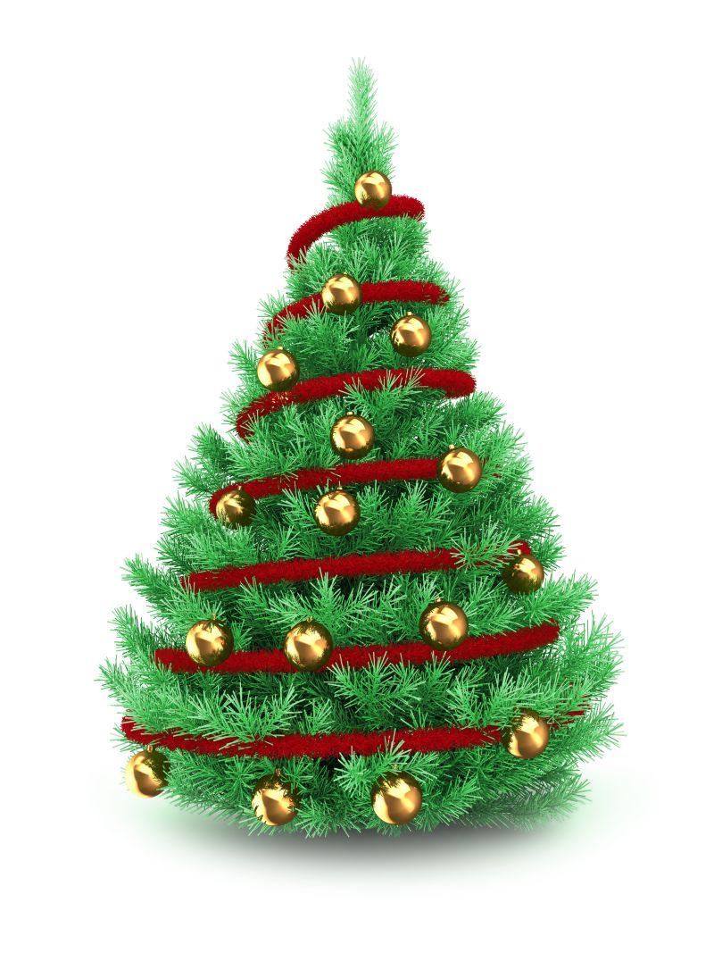 白色背景下美丽的嫩绿色圣诞树创意