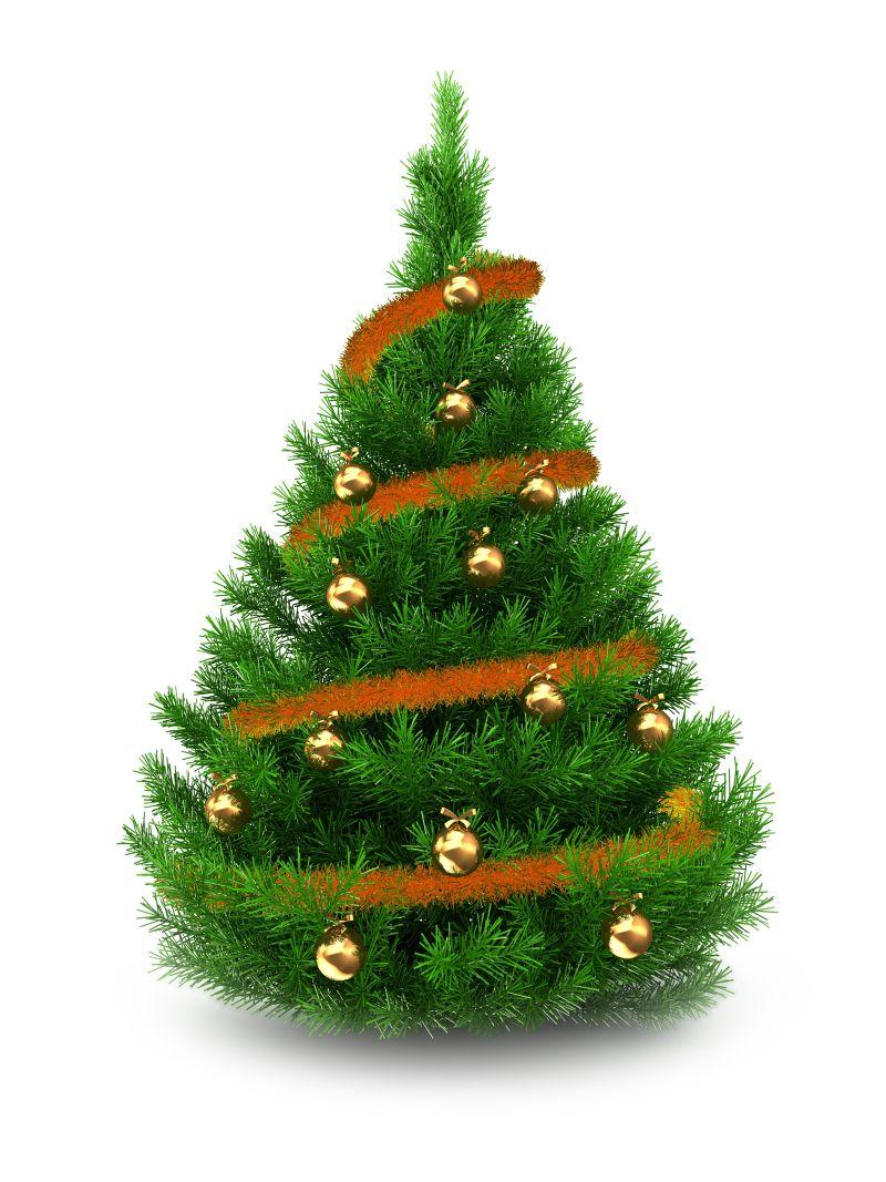白色背景下绿色的圣诞树三维插画