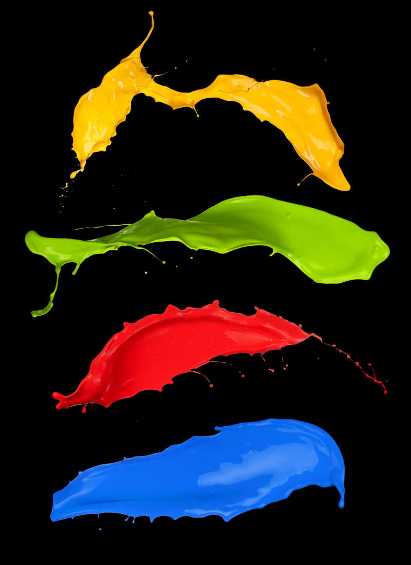四种颜色的油漆溅射效果