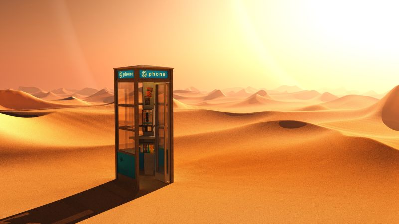 沙漠中的电话亭插画
