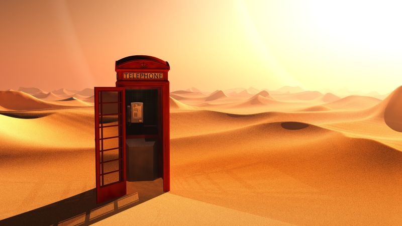 沙漠中的电话亭创意插画