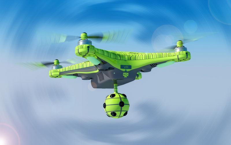 天空上的绿色无人机