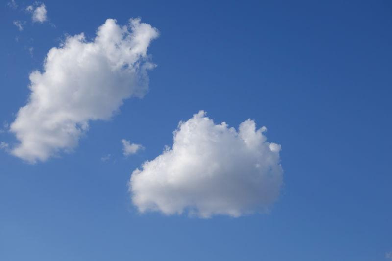 蓝色天空中两朵洁白的云朵